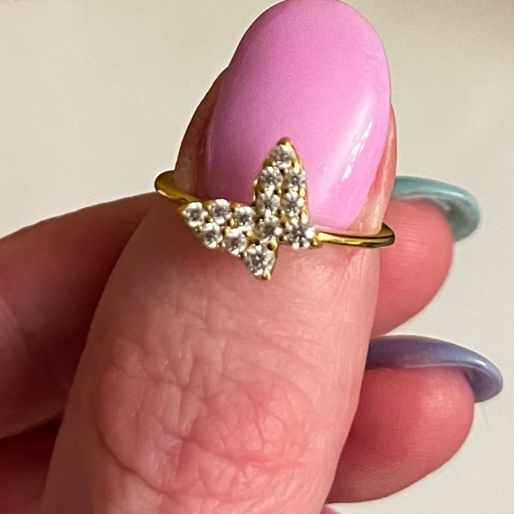 Gold Pave Stone Butterfly Ring